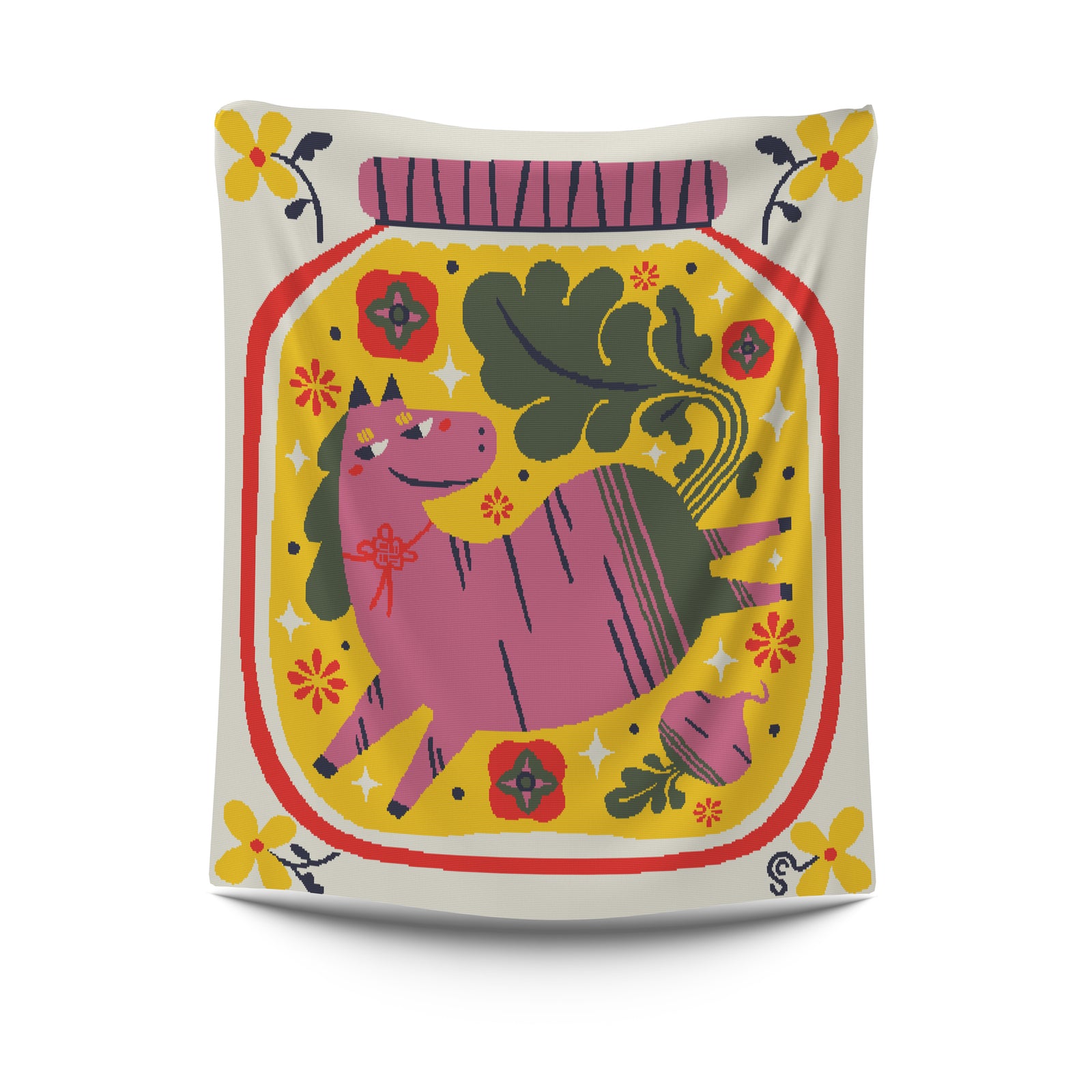 Horse 馬 Radish Achar Merino Wool Knit Blanket
