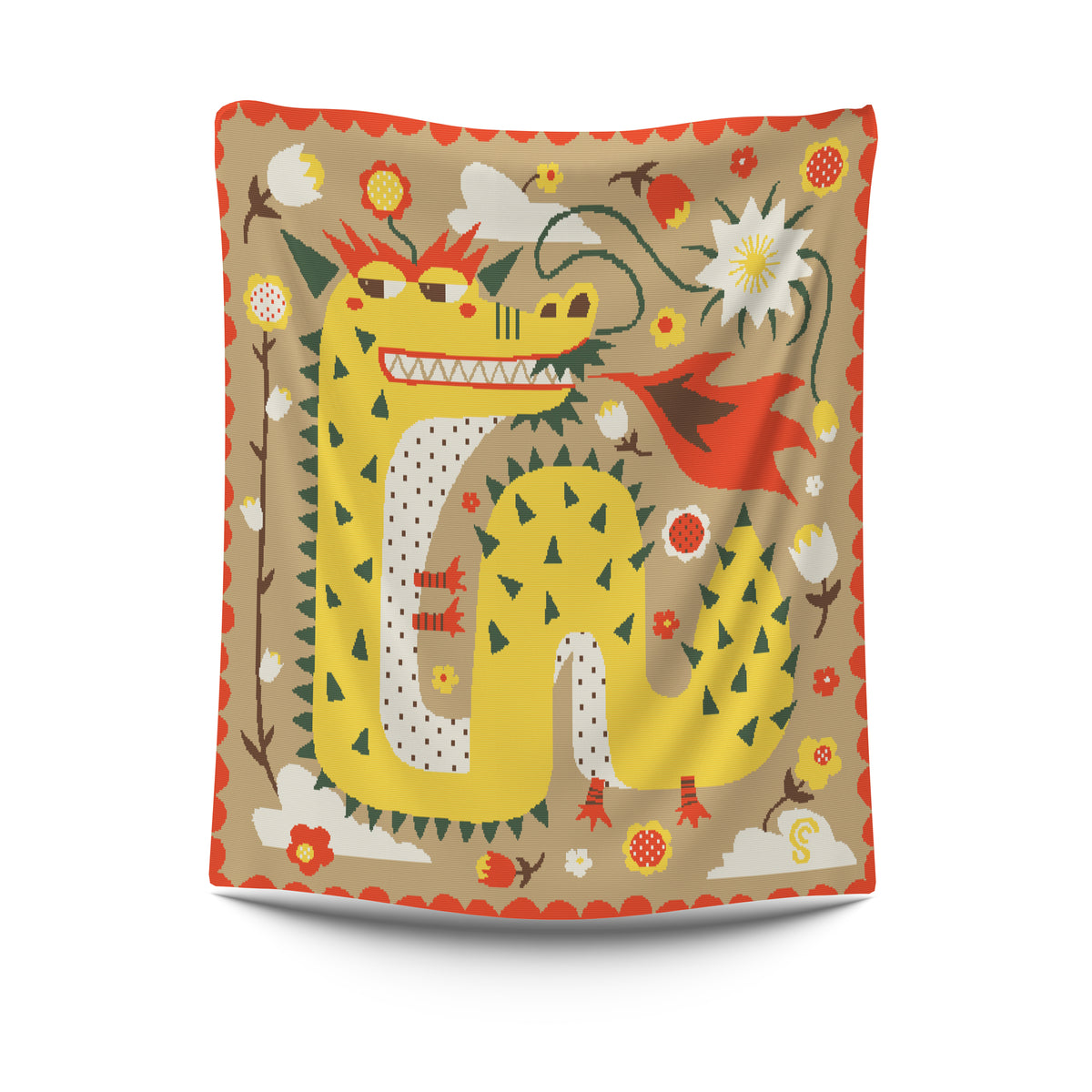 Yellow Dragon 龍 Fruit Cotton Knit Blanket