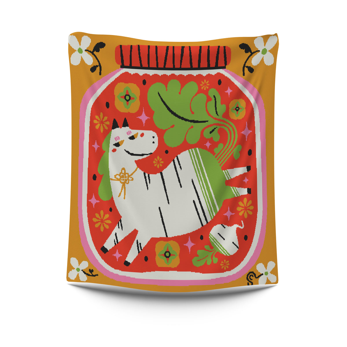 Horse 馬 Radish Kimchi Cotton Knit Blanket