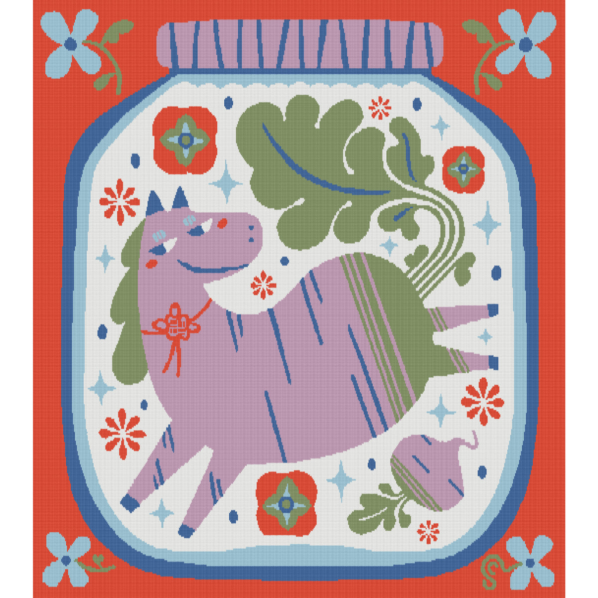 Horse 馬 Radish Tsukemono Organic Cotton Knit Blanket