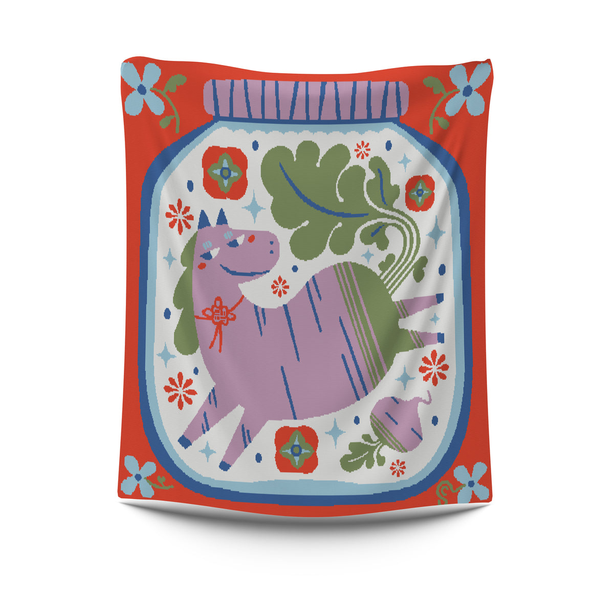 Horse 馬 Radish Tsukemono Organic Cotton Knit Blanket